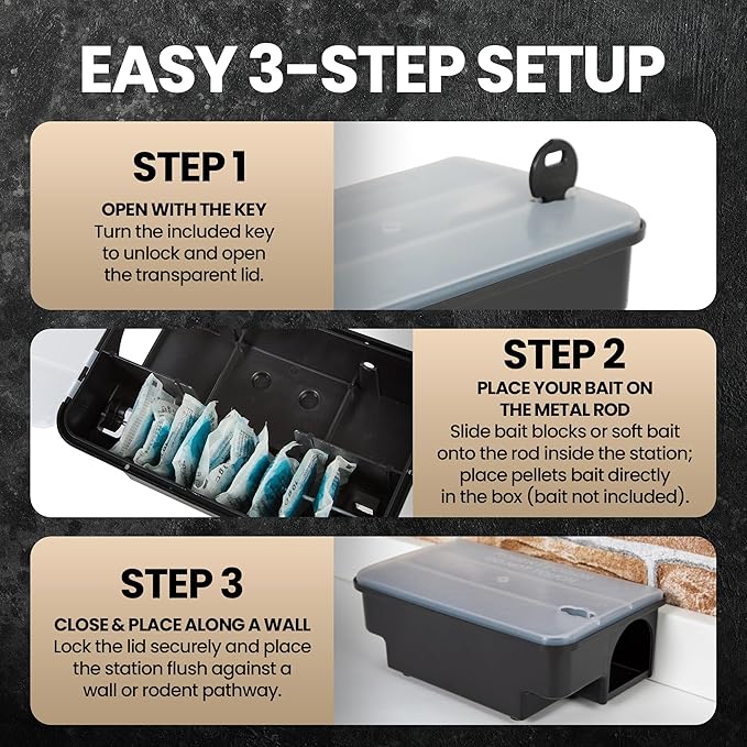 Köder-Discount Mouse & Rat Bait Station (Bait Not Included) – 2 Lockable Rat Bait Stations with Clear Lid & Dual Entry – Weather-Resistant, Tamper-Proof Rodent Trap (8.7 x 5.5 x 3.1)