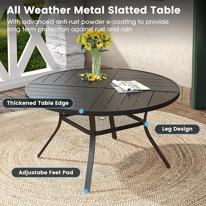 DIFY 7 Pieces Outdoor Patio Dining Set, 6 Brown Textilene Swivel Dining Chairs and 47.2" Black Round Metal Dining Table, Outdoor Table and Chairs