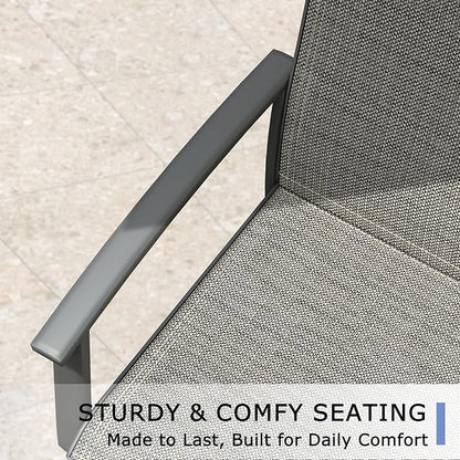 Outdoor Patio Swivel Dining Chairs Set of 6, All-Weather Swivel Rocker Chairs with Textilene High Back and Black Rust-Proof Metal Frame, Perfect for Patio, Lawn, Garden, or Backyard, Grey