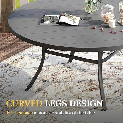 VICLLAX 7 Pieces Patio Dining Set for 6-Outdoor Furniture Includes 53" Round Outdoor Table and Swivel Padded Chairs, Grey Tabletop and Grey Fabric