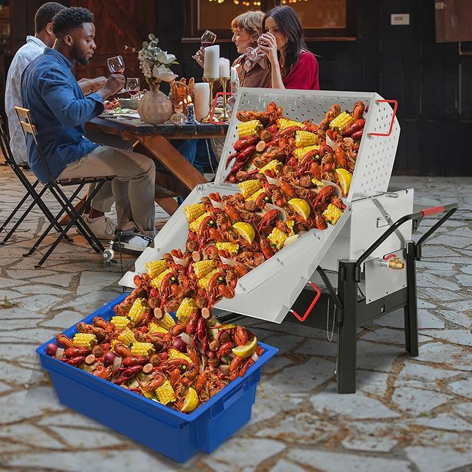 Creole Feast CFB2001 150 QT Crawfish Boiler, Outdoor Double Sack Propane Gas Crawfish Cooker with Foldable Cylinder Mounting Bracket and Stirring Paddle for Seafood & Crawfish Season, Black