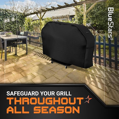BlueStars 52 inch Grill Cover – Heavy‑Duty Waterproof 600D BBQ Cover for Outdoor Gas Grills, Compatible with Genesis, Weber, Char‑Broil & Nexgrill Models, UV & Rip‑Resistant, Black
