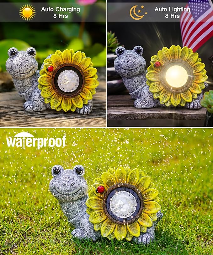 Nacome Solar Turtle Garden Decor with Sunflower: Outdoor Clearance Statues Lights for Outside Lawn Ornaments Porch Patio Balcony Yard - Birthday Gifts for Mom Grandma Women(Grey)
