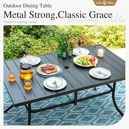Sophia & William Patio Table and Chairs Set, Outdoor Dining Set for 6, 7 Piece Metal Patio Furniture, 60" Black Rectangular Table(Beehive)