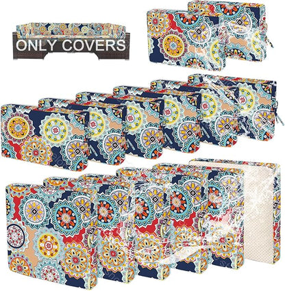 14 PCs Patio Cushion Covers for 7 PCs Outdoor Furniture Sectional Seating Sets Water Resistant Plus 2 Throw Pillows (Mandala, 23.6 * 23.6 * 3.5 in-14)