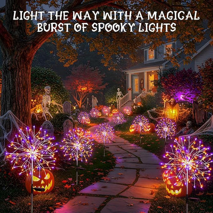 suddus Solar Halloween Lights Outdoor Solar Powered, Upgrade 2-Pack Orange & Purple Solar Firework Lights, Waterproof Garden Light for Yard Pathway Patio Flowerbed Halloween Decorations