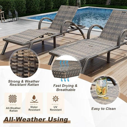 MEISSALIVVE Outdoor Lounge Chairs Set of 2, Patio Chaise Loungers with Adjustable 5-Position & Leg Support, PE Rattan Chaise Lounge, Wicker Pool Recliners Chair for Backyard, Porch, Deck,（Brown