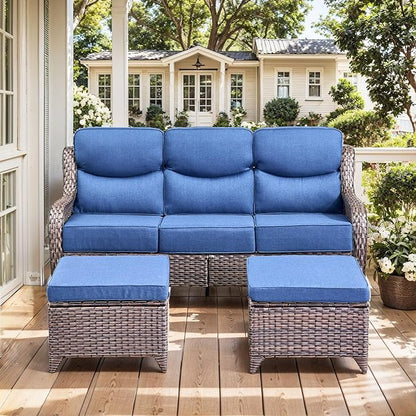HUMMUH Wicker Patio Furniture Set 6 Inch Thick Cushion Outdoor Swivel Rocker Patio Chairs with Deep Seat Sofa 5PCS Outdoor Furniture Set for Porch Garden Deck