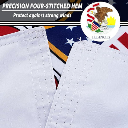 FLAGWIN Illinois Flag 3x5 FT - 3 Ply Double Sided Polyester Flags with Brass Grommets - Vivid Color and Fade Proof State of Illinois Flag 3x5 Outdoor