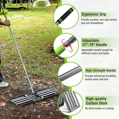 WORKPRO Lawn Leveling Rake, Heavy Duty Leveling Rake with 30” x 10” Ground Plate, Yard Leveling Rakes with 6FT Adjustable Handle, Metal Lawn Leveler for Garden, Backyard, Golf Course, Farm, Pasture