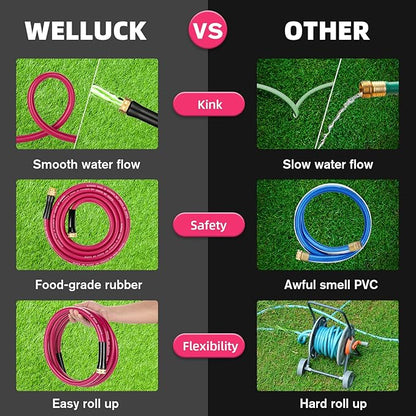 WELLUCK Garden Hose 5/8 in x 10 ft, Heavy Duty Durable Anti Kink Flexible Garden Water Hose for Drinking Water Safe BPA Free, All-weather Lightweight Water Hose for Garden RV Camper Marine