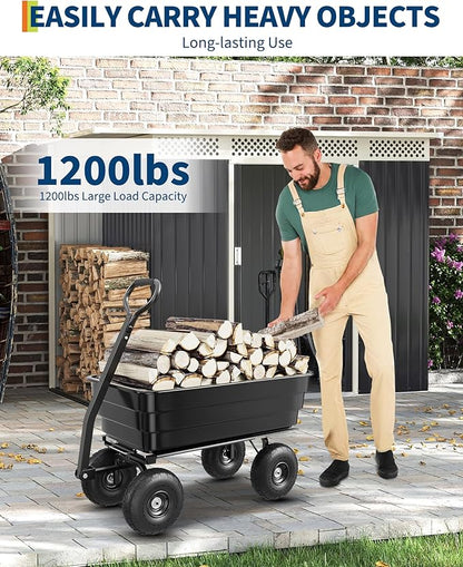 GarveeLife Poly Dump Cart - Heavy Duty 1200lbs Garden Cart with Quick-Release Dumping 13" Tires, Utility Wagon for Yard Work, Landscaping, Gardening