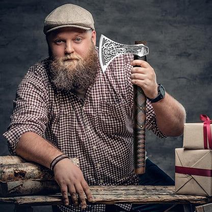 SHINY CRAFTS-Norse Viking Axe Wedding Gifts Camping Axe Berserker Axes-Handmade Viking Pizza Axe Authentic Medieval Pizza Cutter Axe with Carved Handle & Leather Sheath (VBA-27-A)