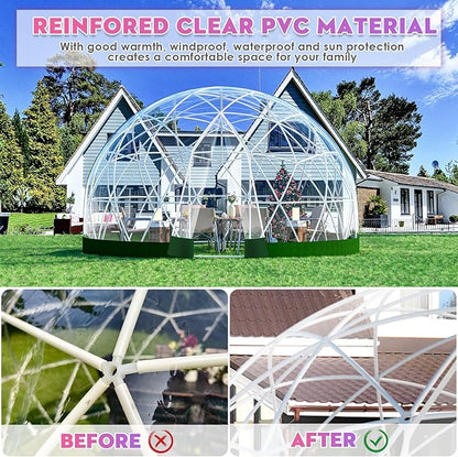 12FT Garden Dome Tent, Geodesic Dome Greenhouse with PVC Clear Cover, Waterproof Garden Bubble Dome Tent House with 2 x 10M Light Strings for Outdoor, Patio, Backyard, Party (Green Edge, 10FT/3M)