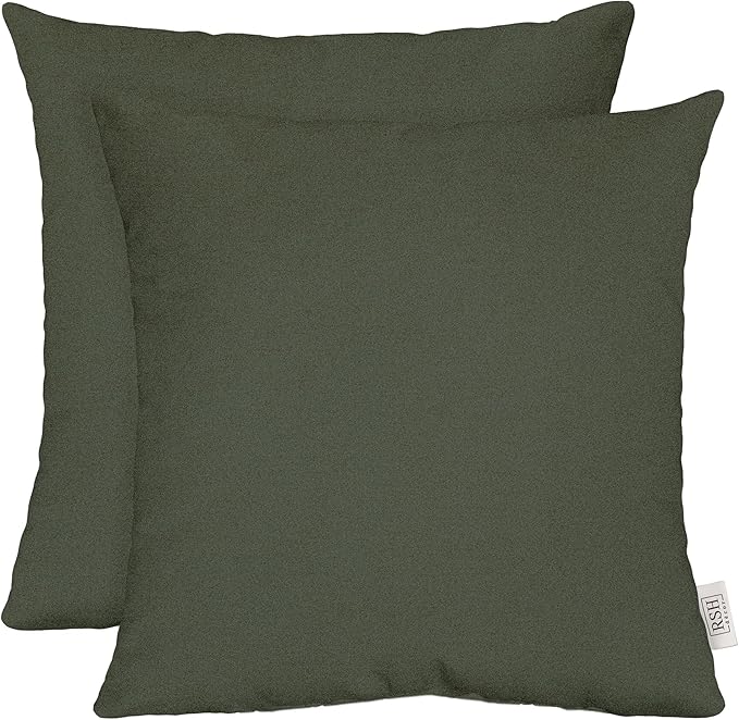 RSH DECOR: Sunbrella Square Throw Pillows Set of 2 | 20" x 20" | Water and Fade-Resistant Performance Fabric | Outdoor Pillow Covers with Down-Alternative Inserts | Made in USA (Cast Ivy Green)