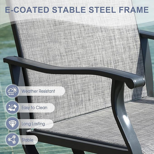 VICLLAX 5 Pieces Outdoor Dining Set, Patio Furniture Set of 4 Patio Swivel Dining Chairs and Square Patio Table with Storage Shelf for Backyard Lawn Garden, Grey Chairs & Antique Grey Tabletop