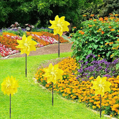 10 Packs Pinwheels Gold Reflective Wind Spinner Garden Pinwheel Sparkly Windmills Scare Birds Animal Away Wind Spinners for Yard and Garden Decor