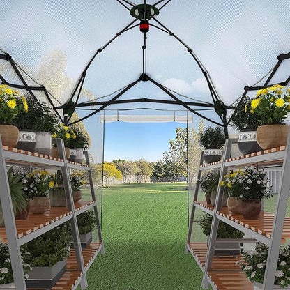 8.5 x 7 FT Walk-in Greenhouse, Portable Pop-up Green House 3 Adjustable Hights Heavy Duty Plant Gardening Canopy with Durable PE Cover for Indoor Outdoor (Clear and White)
