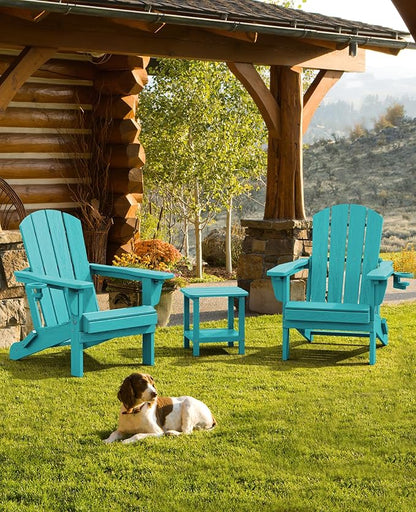 SERWALL Folding Adirondack Chair Set of 2, Adjustable Adirondack Chair with 3 Recline Positions, All Weather HDPE Outdoor Adirondack with Cup Holders, Aruba