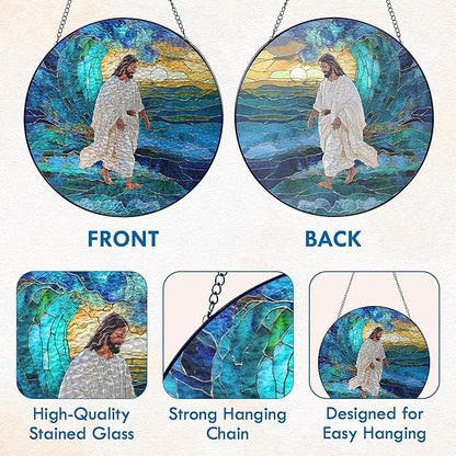 FLAGWIX Christmas Christian Gifts for Women Faith - Stained Glass Window Hanging 8 in - Religious Catholic Gifts for Women, Christian Sun Catchers Indoor Window for Home Garden Decor, Spiritual Gift