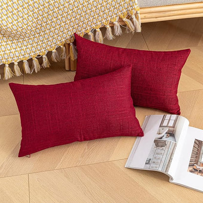 Kevin Textile Pack of 2 Outdoor Waterproof Throw Pillow Covers Decorative Square Outdoor Checkered Pillows Cushion Case Patio Pillows for Couch 12x20 inches 30x50 cm Red
