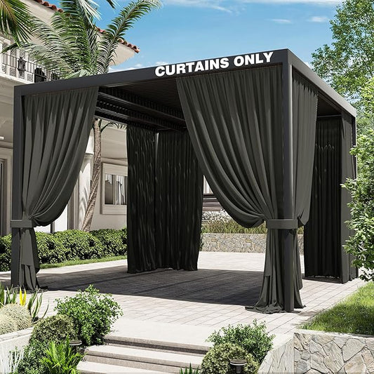 Gazebo Universal Replacement Privacy Curtain,12'×12' Gazebo Outdoor Waterproof Curtains, 4-Panels Sidewall Curtains with Double Zipper for Patio Canopy, Garden and Backyard (Curtain Only)