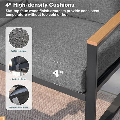 Patio Furniture Set, 4 Pieces Outdoor Patio Furniture with Coffee Table Set, Metal Patio Conversation Sets with Washable and High-Resiliency Sponge Cushions,Upgarded Grey