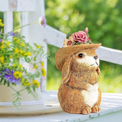 Garden Statues Rabbit with Hat, Bunny Statue Outdoor Decorations for Front Porch Decor Lawn- Yard Art and Garden Decor & Patio Decor, Unique Gardening Gifts for Mom