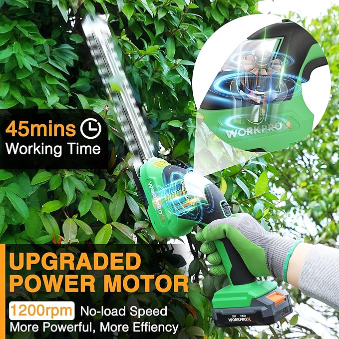 WORKPROX 20V Cordless Grass Shear & Shrubbery Trimmer - 2-in-1 Handheld Electric Grass Trimmer Hedge Shears/Grass Cutter, Rechargeable Lithium-Ion Battery and Type-C Cable Included