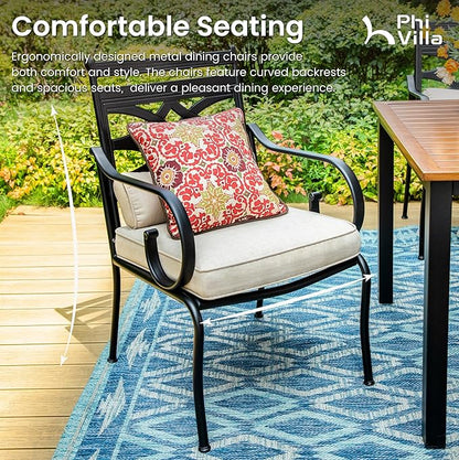 PHI VILLA Patio Dining Chairs Set of 4, Outdoor Chairs with Cushion and Pillow for Garden Lawn and Deck