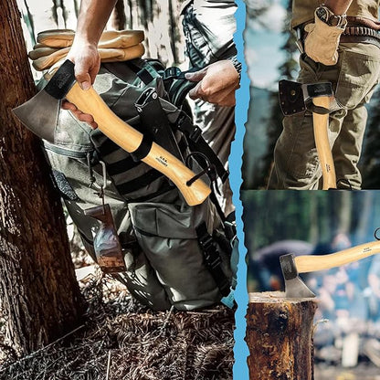 PRANDI German Hatchet 1.76lb - Hickory Handle 14.97in with Leather String - Ideal for Camping and Bushcraft - Made in Italy