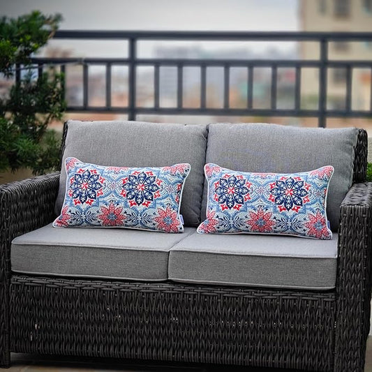 JMGBird Outdoor Lumbar Pillows Pack of 2 Outdoor Decorative Pillows with Insert Included 12×20 Inch Outdoor Pillows for Patio Furniture