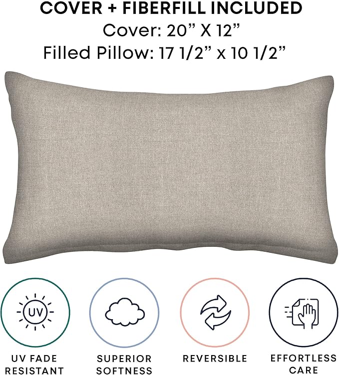Honeycomb Outdoor Lumbar Pillow 2-Pack, 22 x 12, Solarvie Taupe Throw Pillows for Patio Furniture