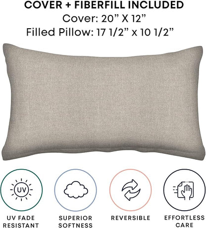 Honeycomb Outdoor Lumbar Pillow 2-Pack, 22 x 12, Solarvie Taupe Throw Pillows for Patio Furniture