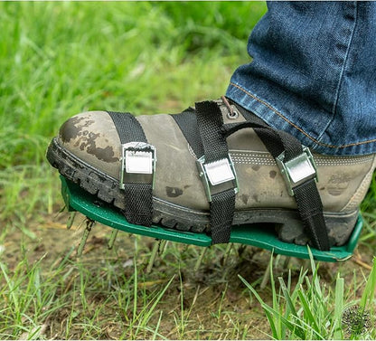Lawn Aerator Shoes w/Metal Buckles and 3 Straps - Heavy Duty Spiked Sandals for Aerating Your Lawn or Yard