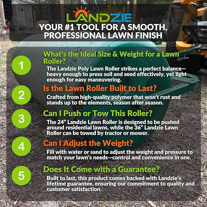 Landzie 36 Inch Poly Lawn Roller – 21.1 Gallon Heavy Duty Sod and Yard Roller for Boosting Seed to Soil Contact - Water Filled Barrel Presses in Grass Seed to Improve Germination - Lawn Flattener