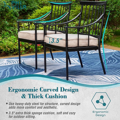 PHI VILLA 9 Pieces Outdoor Dining Set for 8, 60” Square Wrought Iron Dining Table & Heavy-Duty Steel Chairs with Cushions, Large Dining Furniture Set for Patio, Deck, Yard, Porch