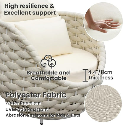Patio Accent Chairs Set of 6: Aluminum Porch Lounge Chair with Arms - Woven Rope Cushioned Armchair - Modern One Seater Sofa - Outdoor Deck Furniture for 400lbs Balcony Yard Garden Hotel, Beige