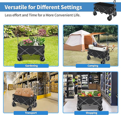 Beach Cart with 7 inch All-Terrain Wheels, Wagons Carts Heavy Duty Foldable, Utility Grocery Wagon with Side Pocket for Camping Garden Sports