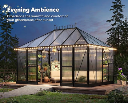 14×9.7×10 FT Greenhouse for Outdoors with 6 ft Double Swing Door & 2 Vents, Heavy Duty Green House with Aluminum Frame for Outside Patio Backyard Garden