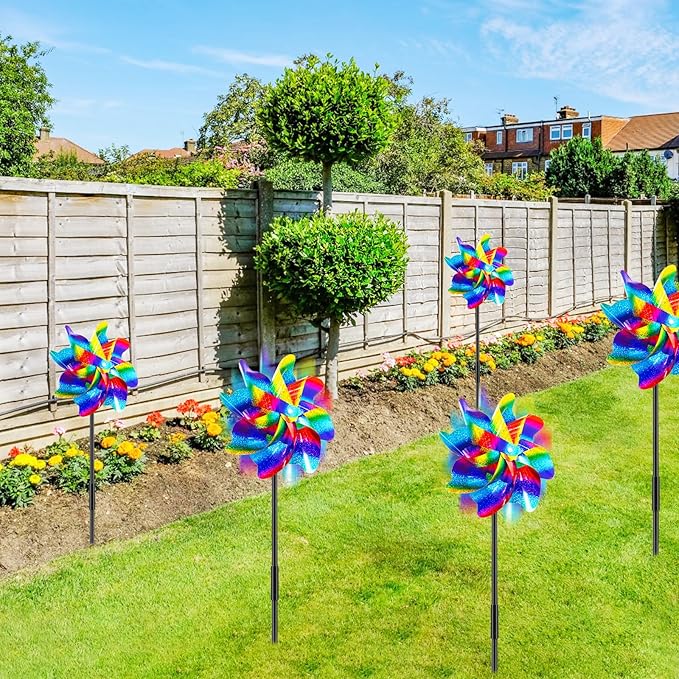 10 Packs Rainbow Pinwheels Outdoor Wind Spinners Pin Wheel Windmills Sparkly Gradient Scare Birds Animal Away Wheel Spinners Yards Garden Decor