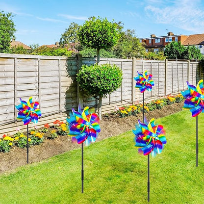 10 Packs Rainbow Pinwheels Outdoor Wind Spinners Pin Wheel Windmills Sparkly Gradient Scare Birds Animal Away Wheel Spinners Yards Garden Decor