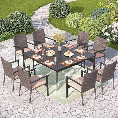 PHI VILLA Outdoor Wicker Chairs Set of 6, Rattan Covered Metal Armchairs with Removable Cushion, Heavy Duty Furniture Set for Patio, Deck, Porch, Yard
