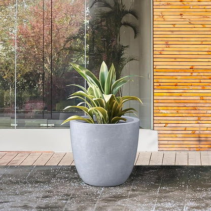 Kante 14 Inch Dia Round Concrete Planter, Indoor Outdoor Large Plant Pot with Drainage Hole and Rubber Plug for Home Patio Garden, Slate Gray