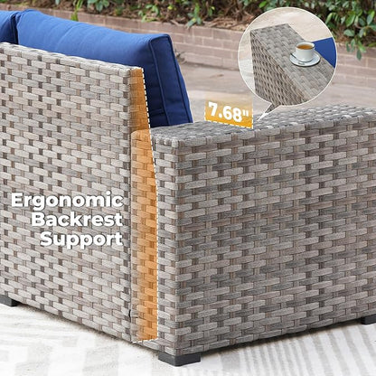 ovios 16 Pieces Patio Furniture Set, Outdoor Wicker Sectional Sofa with 54" Fire Pit Table Swivel Chairs, Modern Modular Deep Seat Rattan Couch Conversation Sets, Navy Blue