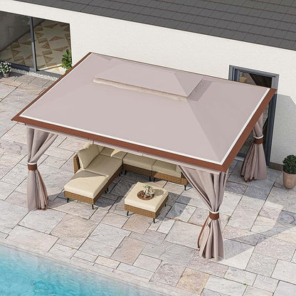 LAUSAINT HOME Outdoor Patio Gazebo 10'x13' with Expansion Bolts, Heavy Duty Party Tent & Shelter with Double Roofs, Mosquito Nettings and Privacy Screens for Backyard, Garden, Lawn