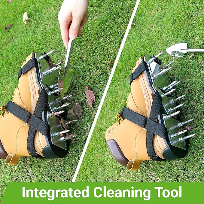 Lawn Aerator Shoes for Grass – Pre-Assembled Aerator Shoes with Anti-Slip Straps, Metal Reinforced Base Plate & Cleaner for Lawn, Yard, Garden, Patio