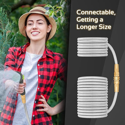 Garden Hose - Flexible Short Water Hose with Metal Fitting, 3 ft Leader Hose, Heavy Duty Hoses Extension for Rv, Outdoor, Small Garden, Yard, 304 Stainless Steel