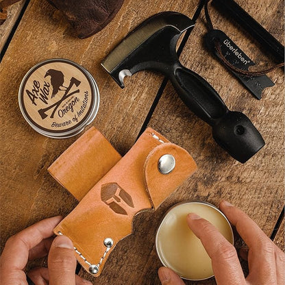 BATTLBOX Skachet Axe Head Skinner Hammer Hatchet Vintage Survival Tool - 3.5in Carbon Steel Blade Edge - Genuine Leather Sheath, Belt Loop - Bushcraft Outdoor Survival Ax Skatchet