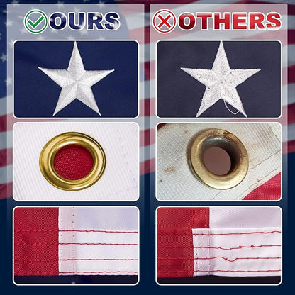 XIFAN Premium American Flag 2x3 Outdoor, Heavy Duty 210D Tough Polyester, Long Lasting US Flags for High Wind Outside with Embroidered Stars, Sewn Stripes, Brass Grommets